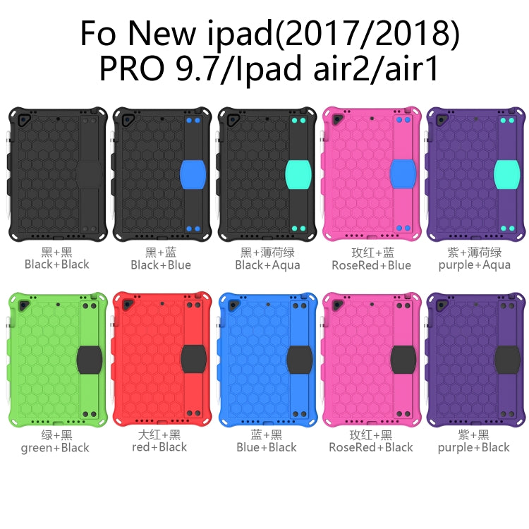 For iPad 9.7 2017/2018 Honeycomb Design EVA + PC Four Corner Anti Falling Flat Protective Shell With Straps(Purple + Mint) - iPad 9.7 (2018) & (2017) Cases by buy2fix | Online Shopping UK | buy2fix