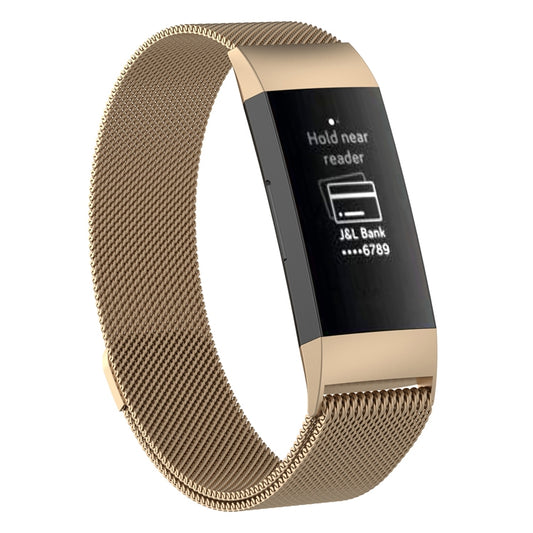 Stainless Steel Magnet Watch Band for FITBIT Charge 4 / 3, Large Size: 210x18mm(Champagne Gold) by buy2fix