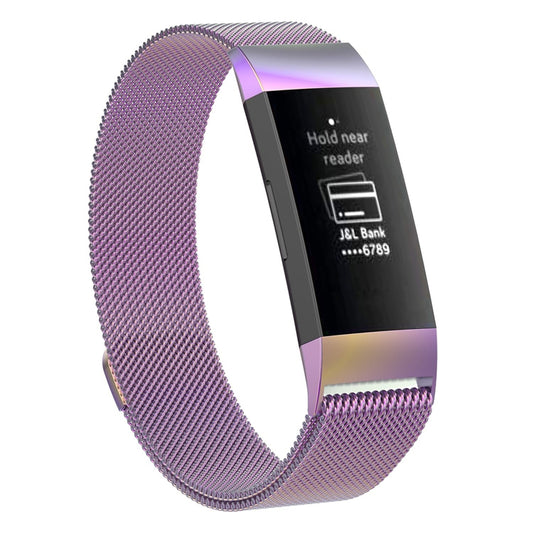 Stainless Steel Magnet Watch Band for FITBIT Charge 4 / 3, Large Size: 210x18mm(Light Purple) by buy2fix