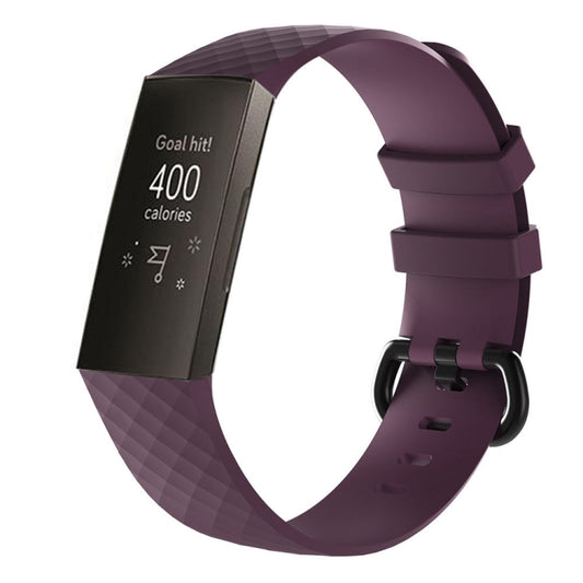 Diamond Pattern Silicone Watch Band for Fitbit Charge 3 Small Size:190*18mm(Dark Purple) by buy2fix