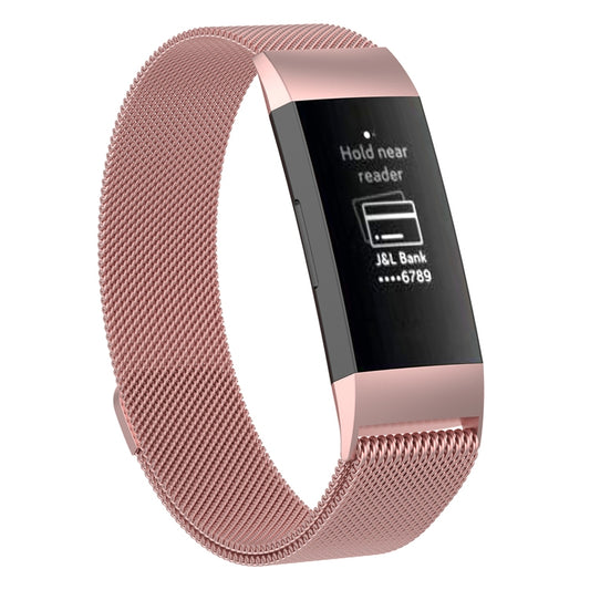 Stainless Steel Magnet Watch Band for FITBIT Charge 4 / 3 ,Small Size: 190x18mm(Rose Gold) by buy2fix
