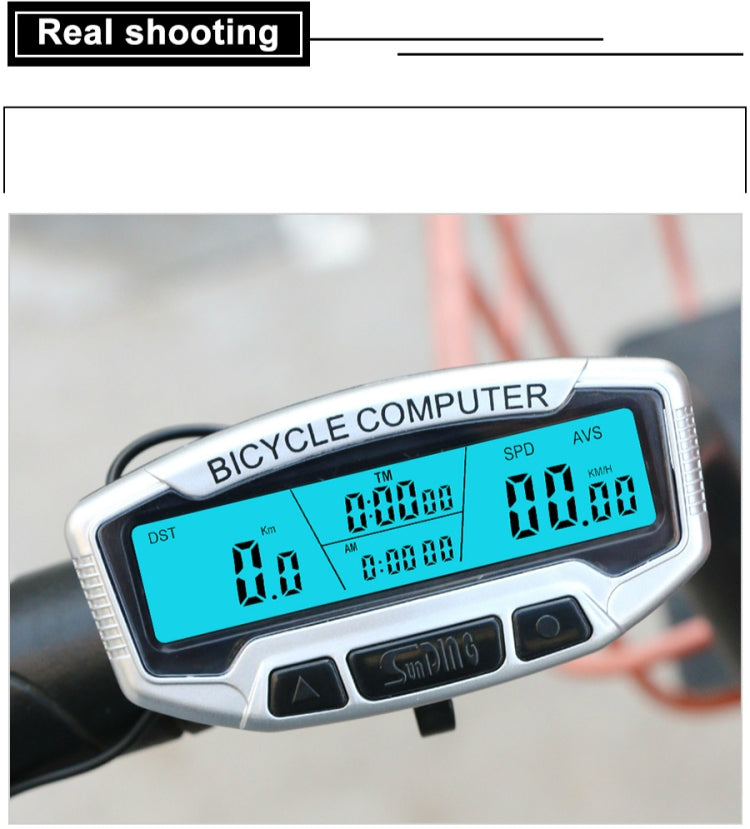 SUNDING SD-558A Bicycle Computer Wired Stopwatch Bicycle Speedometer Digital Odometer Rainproof LCD Backlight Stopwatch by SUNDING