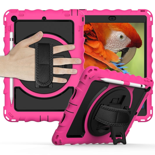 For iPad 10.2 360 Degree Rotating Case with Pencil Holder, Kickstand Shockproof Heavy Duty with Shoulder Strap,Hand Strap(Hot Pink) - iPad 10.2 Cases by buy2fix | Online Shopping UK | buy2fix