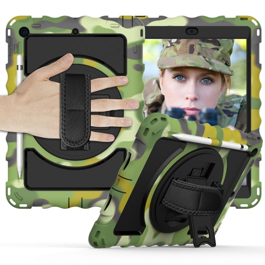For iPad 10.2 360 Degree Rotating Case with Pencil Holder, Kickstand Shockproof Heavy Duty with Shoulder Strap,Hand Strap(Camouflage) - iPad 10.2 Cases by buy2fix | Online Shopping UK | buy2fix