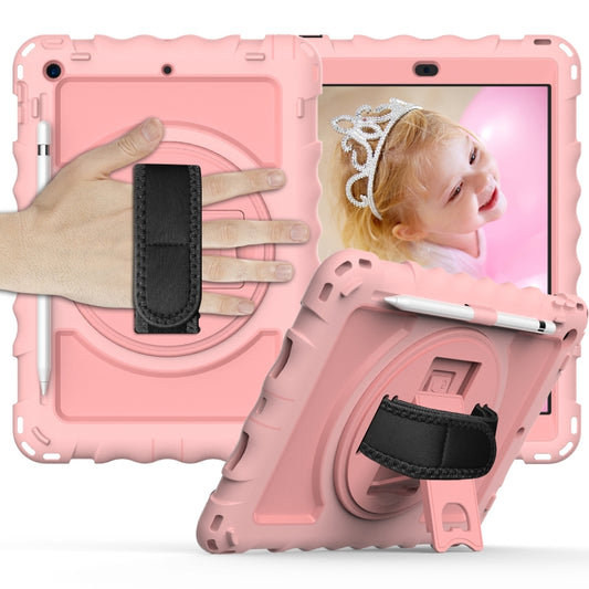 For iPad 10.2 360 Degree Rotating Case with Pencil Holder, Kickstand Shockproof Heavy Duty with Shoulder Strap,Hand Strap(Rose Gold) - iPad 10.2 Cases by buy2fix | Online Shopping UK | buy2fix