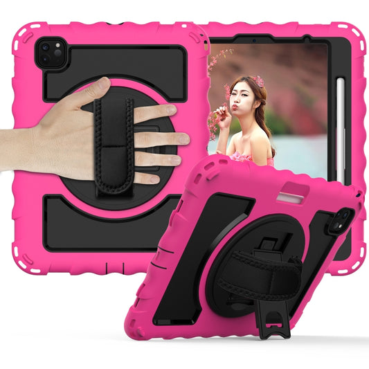 For iPad Pro 11 (2020) PC + Silicone Shockproof Combination Tablet Case with 360 Degree Rotating Holder & Handle(Hot Pink) - iPad Pro 11 (2020) Cases by buy2fix | Online Shopping UK | buy2fix