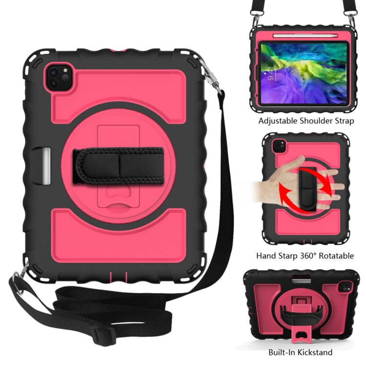 For iPad Pro 11 (2020) PC + Silicone Shockproof Combination Tablet Case with 360 Degree Rotating Holder & Handle(Black+Hot Pink) - iPad Pro 11 (2020) Cases by buy2fix | Online Shopping UK | buy2fix