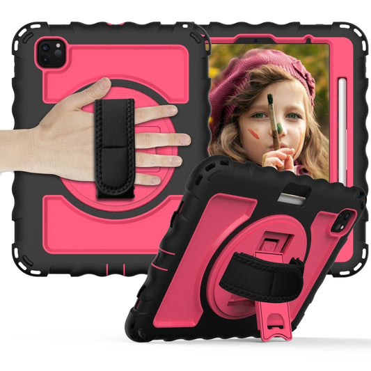 For iPad Pro 11 (2020) PC + Silicone Shockproof Combination Tablet Case with 360 Degree Rotating Holder & Handle(Black+Hot Pink) - iPad Pro 11 (2020) Cases by buy2fix | Online Shopping UK | buy2fix