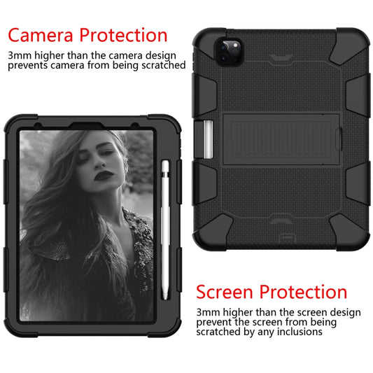 For iPad Pro 11 (2020) Shockproof Two-Color Silicone Protection Tablet Case with Holder & Pen Slot(Black) - iPad Pro 11 (2020) Cases by buy2fix | Online Shopping UK | buy2fix