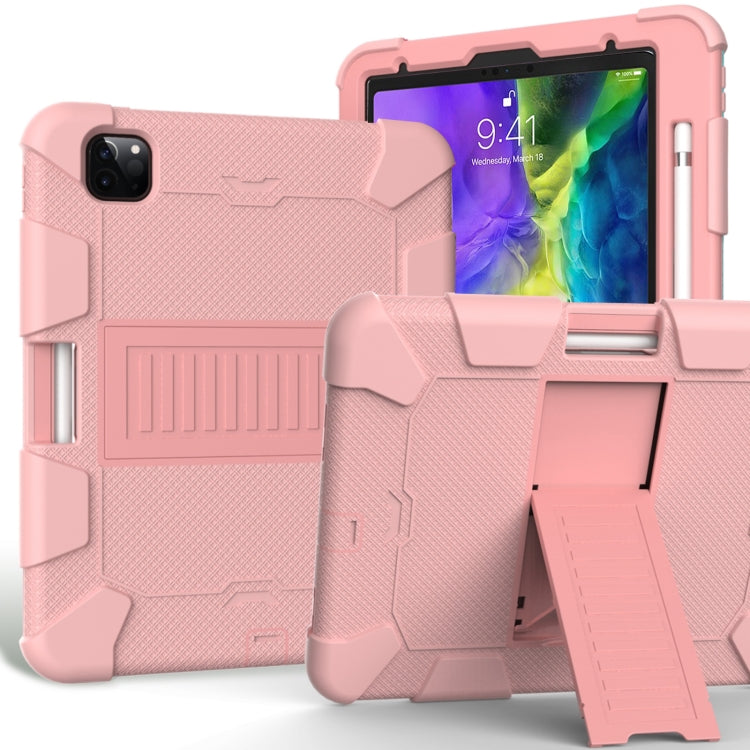 For iPad Pro 11 (2020) Shockproof Two-Color Silicone Protection Tablet Case with Holder & Pen Slot(Rose Gold) - iPad Pro 11 (2020) Cases by buy2fix | Online Shopping UK | buy2fix