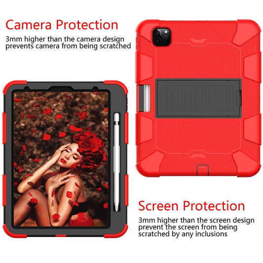 For iPad Pro 11 (2020) Shockproof Two-Color Silicone Protection Tablet Case with Holder & Pen Slot(Red+Black) - iPad Pro 11 (2020) Cases by buy2fix | Online Shopping UK | buy2fix