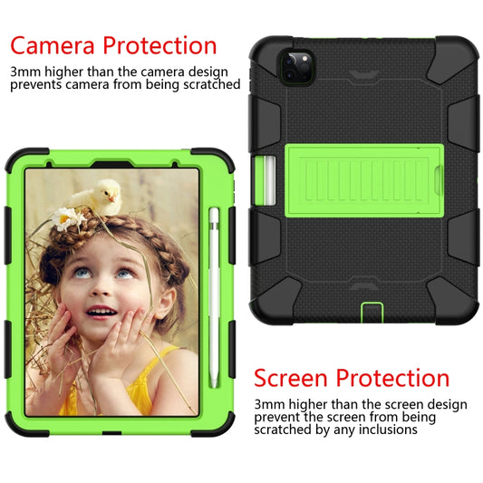 For iPad Pro 11 (2020) Shockproof Two-Color Silicone Protection Tablet Case with Holder & Pen Slot(Black+Olivine) - iPad Pro 11 (2020) Cases by buy2fix | Online Shopping UK | buy2fix