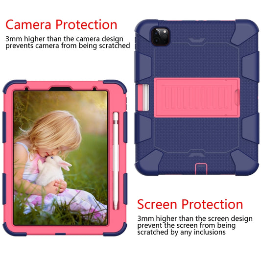 For iPad Pro 11 (2020) Shockproof Two-Color Silicone Protection Tablet Case with Holder & Pen Slot(Navy+Hot Pink) - iPad Pro 11 (2020) Cases by buy2fix | Online Shopping UK | buy2fix