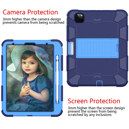 For iPad Pro 11 (2020) Shockproof Two-Color Silicone Protection Tablet Case with Holder & Pen Slot(Navy+Blue) - iPad Pro 11 (2020) Cases by buy2fix | Online Shopping UK | buy2fix
