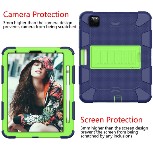 For iPad Pro 11 (2020) Shockproof Two-Color Silicone Protection Tablet Case with Holder & Pen Slot(Navy+Olivine) - iPad Pro 11 (2020) Cases by buy2fix | Online Shopping UK | buy2fix