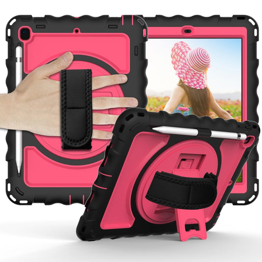 For iPad 9.7 (2018) & (2017) 360 Degree Rotation PC + Silicone Shockproof Combination Case with Holder & Hand Grip Strap & Neck Strap(Black+Hot Pink) - iPad 9.7 (2018) & (2017) Cases by buy2fix | Online Shopping UK | buy2fix