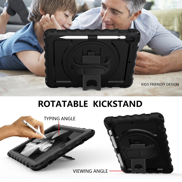 For iPad 9.7 (2018) & (2017) 360 Degree Rotation PC + Silicone Shockproof Combination Case with Holder & Hand Grip Strap & Neck Strap(Black) - iPad 9.7 (2018) & (2017) Cases by buy2fix | Online Shopping UK | buy2fix