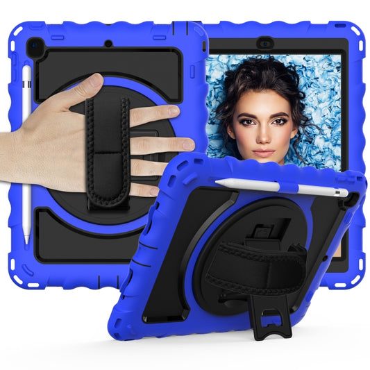 For iPad 9.7 (2018) & (2017) 360 Degree Rotation PC + Silicone Shockproof Combination Case with Holder & Hand Grip Strap & Neck Strap(Blue) - iPad 9.7 (2018) & (2017) Cases by buy2fix | Online Shopping UK | buy2fix