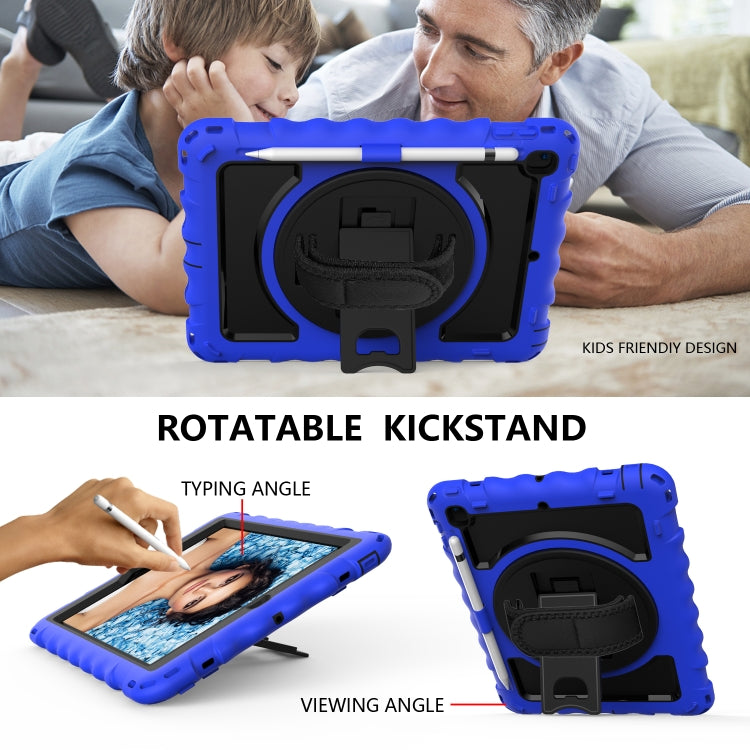 For iPad 9.7 (2018) & (2017) 360 Degree Rotation PC + Silicone Shockproof Combination Case with Holder & Hand Grip Strap & Neck Strap(Blue) - iPad 9.7 (2018) & (2017) Cases by buy2fix | Online Shopping UK | buy2fix