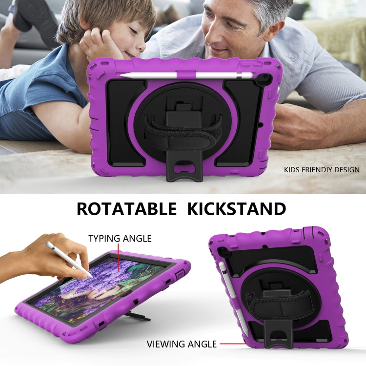 For iPad 9.7 (2018) & (2017) 360 Degree Rotation PC + Silicone Shockproof Combination Case with Holder & Hand Grip Strap & Neck Strap(Purple) - iPad 9.7 (2018) & (2017) Cases by buy2fix | Online Shopping UK | buy2fix