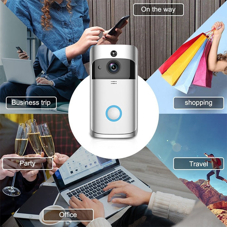 V5 Smart Phone Call Visual Recording Video Doorbell Night Vision Wireless WiFi Security Home Monitor Intercom Door Bell, Standard(Silver) by buy2fix