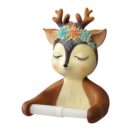 Punch-free Cartoon Animal Creative Home Roll Bathroom Wall-mounted Tissue Box(Little Deer) by buy2fix