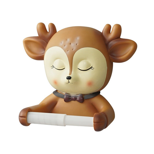 Punch-free Cartoon Animal Creative Home Roll Bathroom Wall-mounted Tissue Box(Baby Deer) by buy2fix