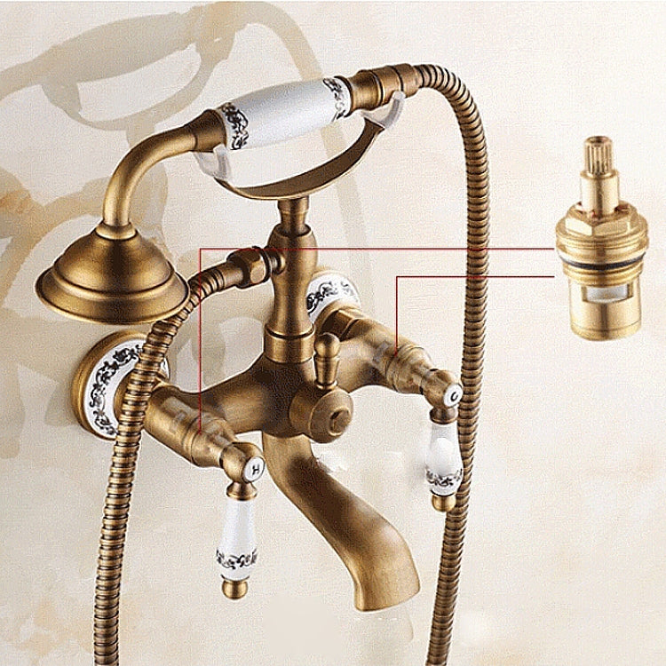 Antique Brass Wall Mounted Bathroom Tub Faucet Dual Ceramics Handles Telephone Style Hand Shower, Specification:Blue and White Telephone Shower by buy2fix