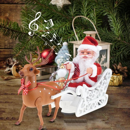 Novelty Creative Elk Sled Santa Claus Doll With Music Electric Universal Car Toy Christmas Gift by buy2fix