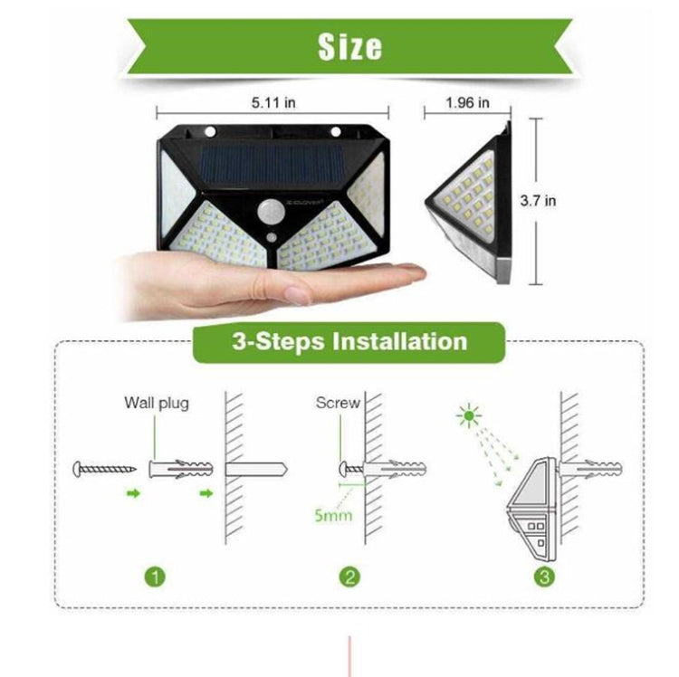1 PCS 100 LEDs Outdoor Patio Solar Induction Wall Light Adjustable Balcony Garden Lighting Small Street Light - Solar Lights by buy2fix | Online Shopping UK | buy2fix