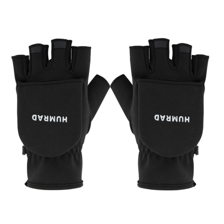 HUMRAO Winter Half-Finger Flip Cover Warm Gloves For Outdoor Sports Skiing And Cycling, Size:L(Black) - Cycling Gloves by HUMRAO | Online Shopping UK | buy2fix