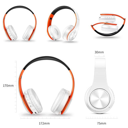 LPT660 Foldable Stereo Bluetooth Headset MP3 Player, Support 32GB TF Card & 3.5mm AUX(White Orange) by buy2fix