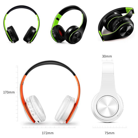 LPT660 Foldable Stereo Bluetooth Headset MP3 Player, Support 32GB TF Card & 3.5mm AUX(Black Green) by buy2fix