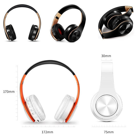 LPT660 Foldable Stereo Bluetooth Headset MP3 Player, Support 32GB TF Card & 3.5mm AUX(Gold Black) by buy2fix