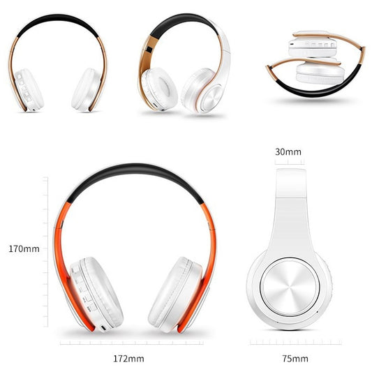 LPT660 Foldable Stereo Bluetooth Headset MP3 Player, Support 32GB TF Card & 3.5mm AUX(White Gold) by buy2fix
