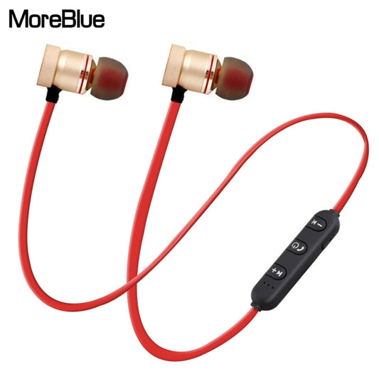 MoreBlue S07 Wireless Bluetooth Earphones Metal Magnetic Stereo Bass Headphones Cordless Sport Headset Earbuds With Microphone(Gold) by buy2fix