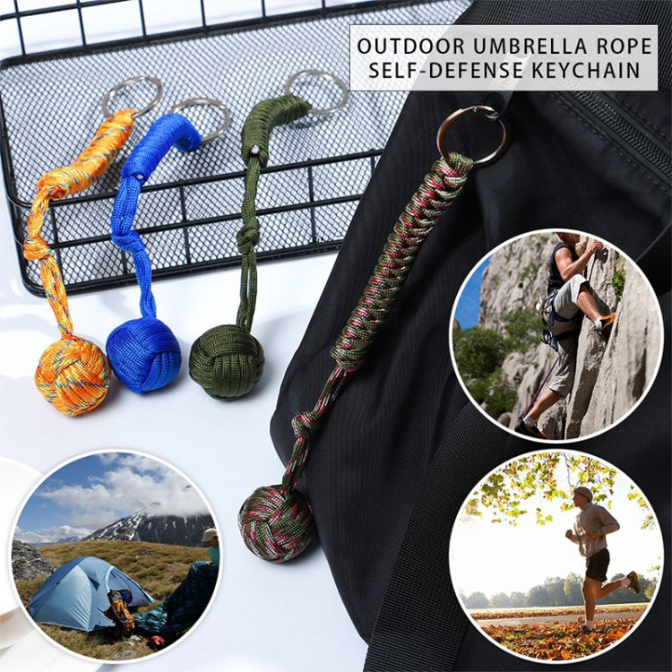 Outdoor Security Protection Black Monkey Fist Steel Ball Bearing Self Defense Lanyard Survival Key Chain(Blue red) by buy2fix