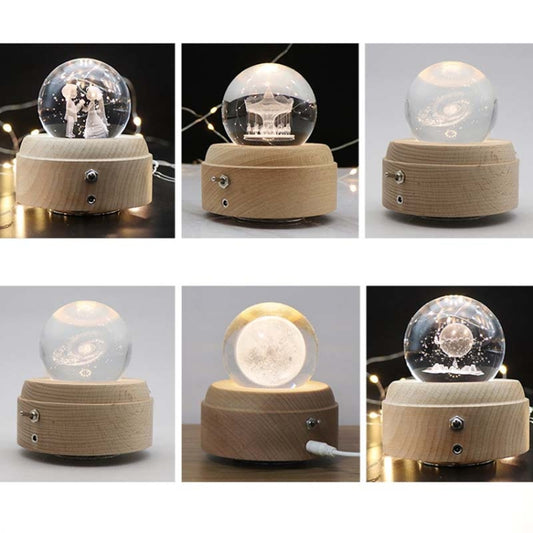 Girl Bedside Lamp Crystal Ball Wooden Base Music Box Charging Glow Rotating Night Light, Random Music(Bear) by buy2fix