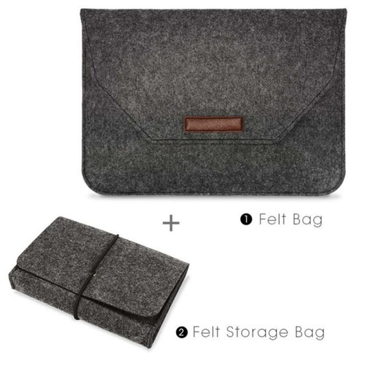 Portable Air Permeable Felt Sleeve Bag for MacBook Laptop, with Power Storage Bag, Size:11 inch(Black) by buy2fix