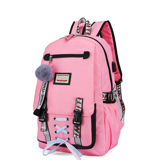Sports and Leisure USB Charging Anti-Theft Backpack(Pink) by buy2fix