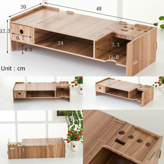 LCD Display Booster Wooden Keyboard Rack Desktop Storage Rack Shelf(Cherry Wood) by buy2fix