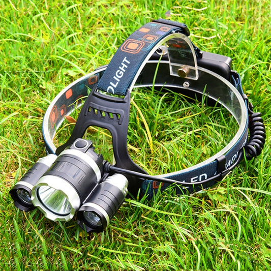 Strong Light Long-Range Rechargeable Three-Head Lamp Outdoor Fishing Lamp Led Head-Mounted Flashlight (3T6 Without Battery) by buy2fix
