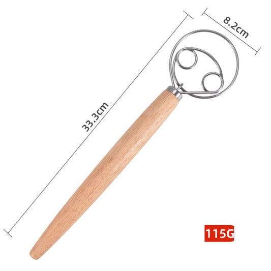 2 PCS 13 Inch Oak Handle Flour Mixer Dough Stainless Steel Mixing Rod Coil Whisk Double Circle Agitator by buy2fix