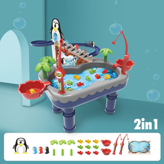 Penguin Stair Climbing Children Electric Magnetic Fishing Toy Multifunctional Game Set(Blue) by buy2fix