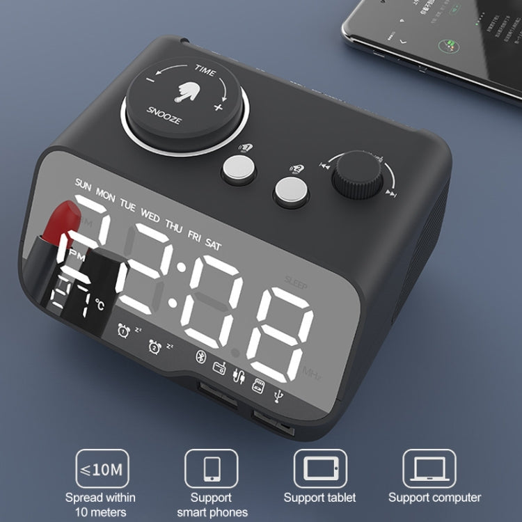M9 Wireless Bluetooth Speaker Multifunctional Desktop Alarm Clock Support TF Card & U Disk & AUX EU Plug(Black) - Desktop Speaker by buy2fix | Online Shopping UK | buy2fix