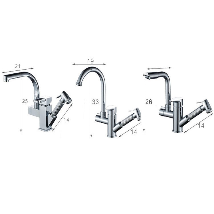 Kitchen Pull-Out Double Faucet Water Table Hot And Cold Water Faucet, Specification: Wheel Bending Pull by buy2fix