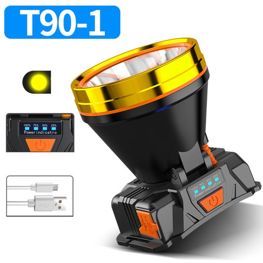 LED Night Fishing Charge Head Light Outdoor Camping Fishing Miner Light Searchlight Head-Mounted Flashlight With Charge Display, Colour: 32 Lamp Beads Yellow Light by buy2fix