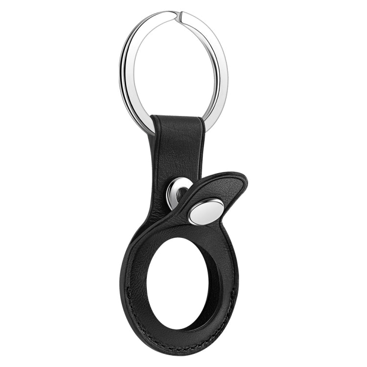 Anti-scratch Top-layer Cowhide Leather Protective Cover with Hanging Buckle for AirTag(Black) - Other by buy2fix | Online Shopping UK | buy2fix