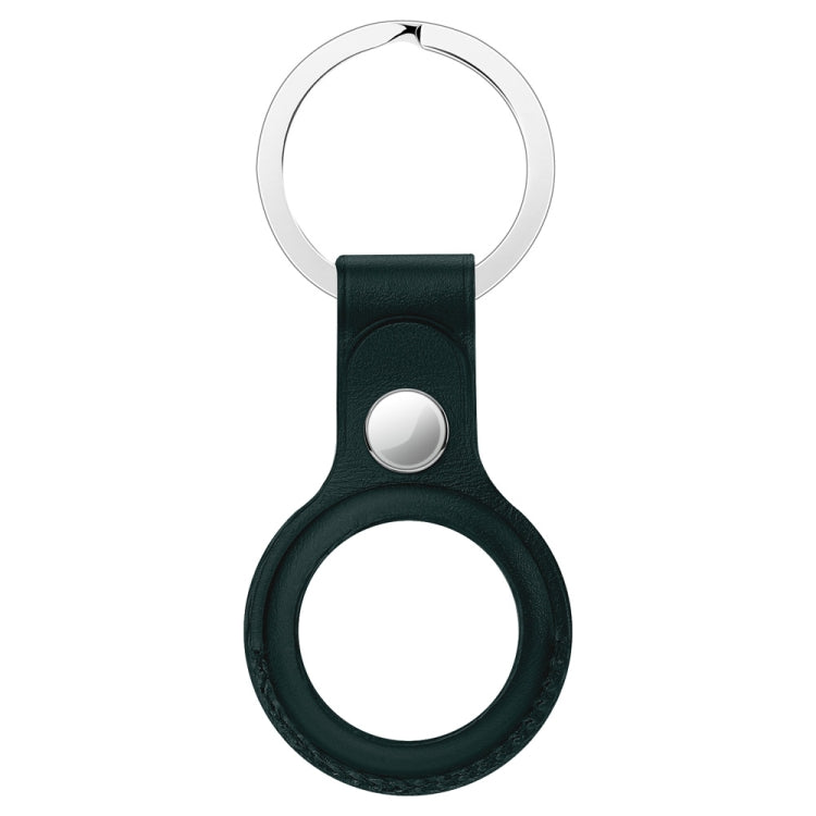 Anti-scratch Top-layer Cowhide Leather Protective Cover with Hanging Buckle for AirTag(Ink Green) - Other by buy2fix | Online Shopping UK | buy2fix