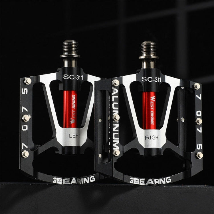 1pair WEST BIKING YP0802083 Mountain Bike Aluminum Alloy Pedal Lightweight Bearing Foot Pedal(Black) - Pedals by WEST BIKING | Online Shopping UK | buy2fix